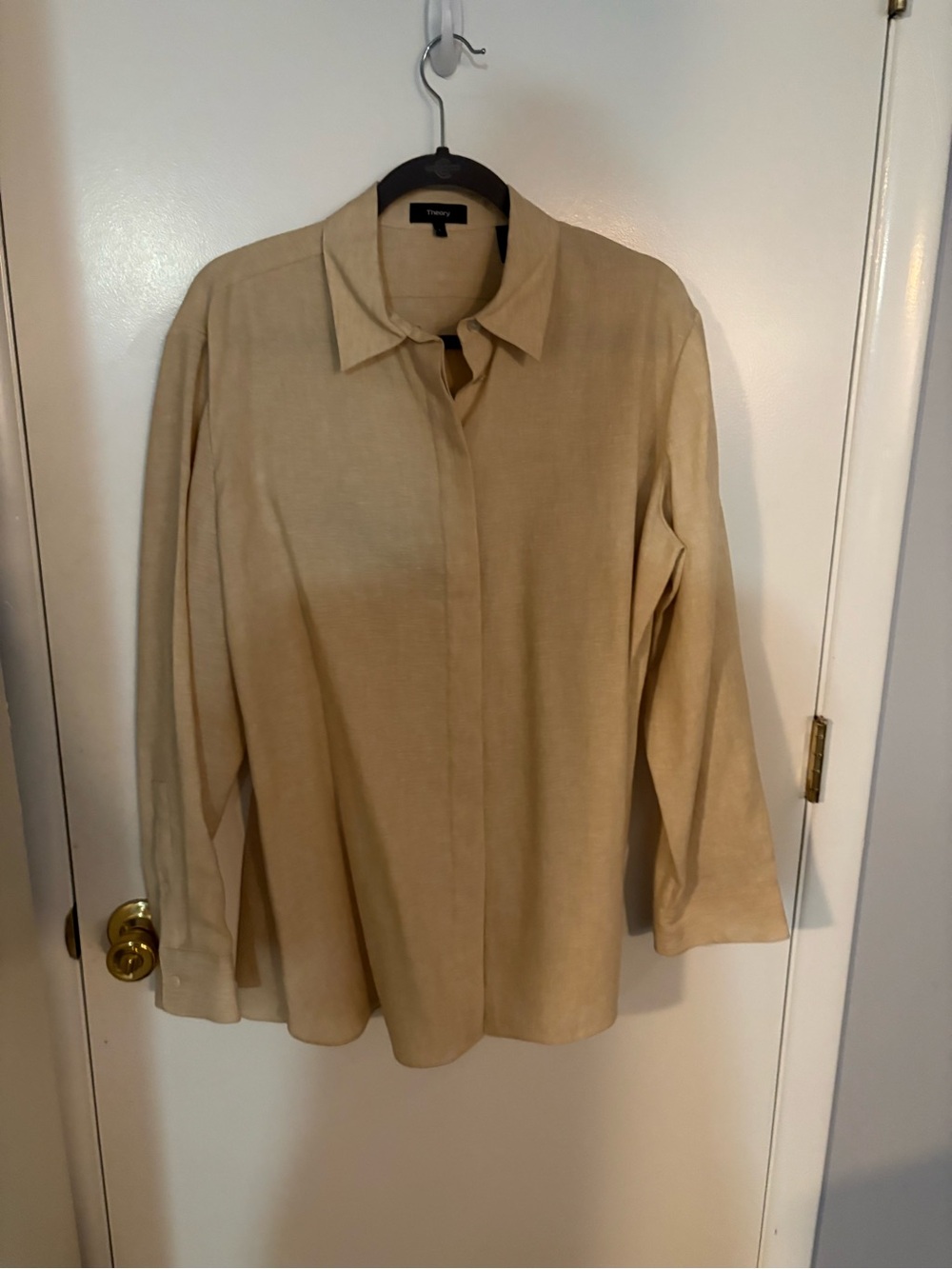 Theory Beige Long Sleeve Button-Down Shirt